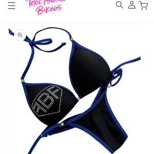 Toxic Angels Fit Body Fusion FBF Black & Royal Blue Rhinestone Posing Bikini